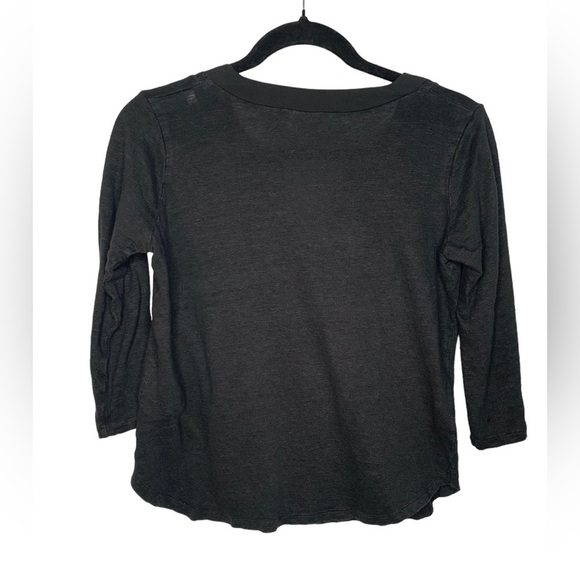 Sandro Paris Black Line Split V Neck 3/4 Sleeve Blouse Lace Applique Size 1 - Picture 4 of 13